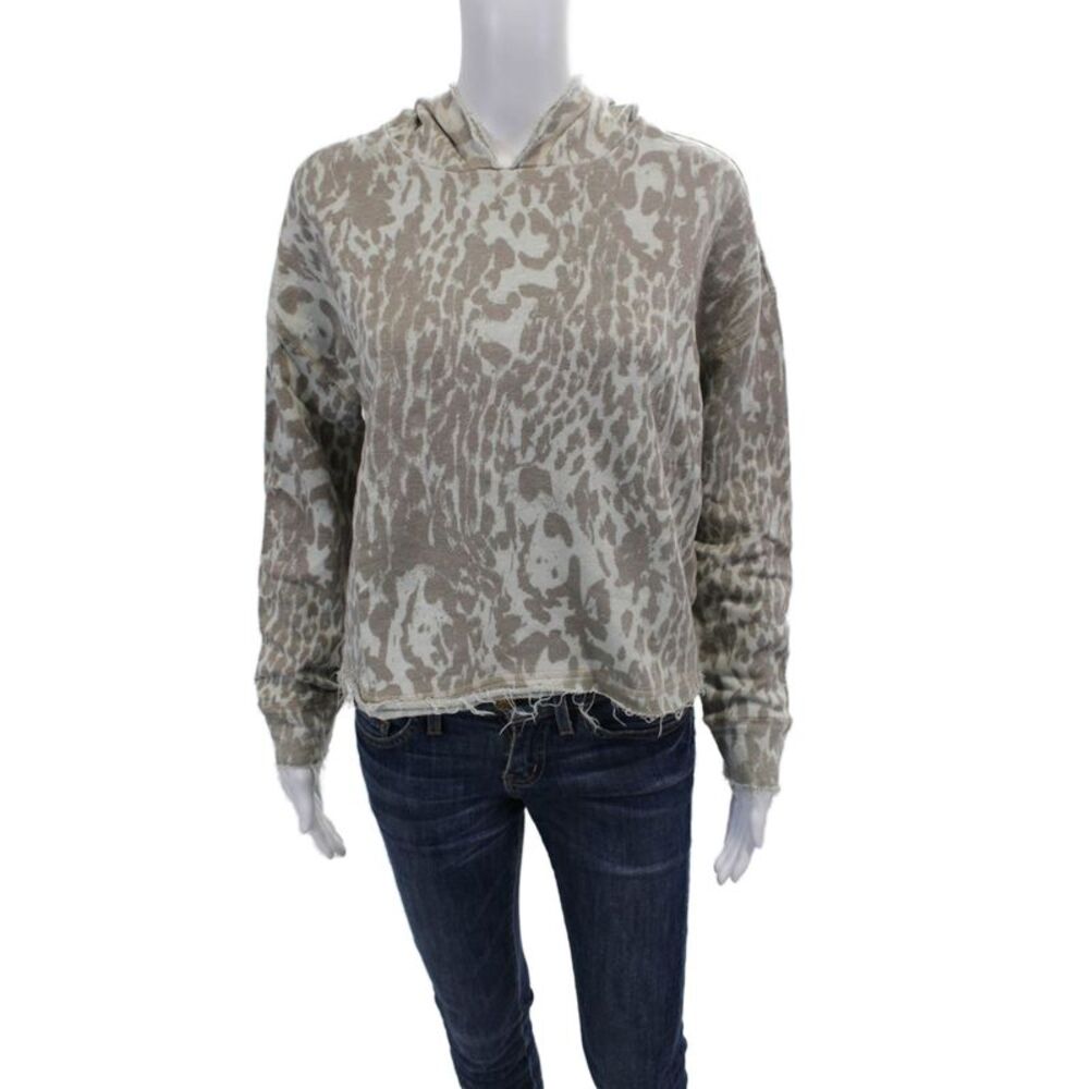 Chaser Womens Cotton Blend Abstract Long Sleeve Cropped Hoodie Green Size M